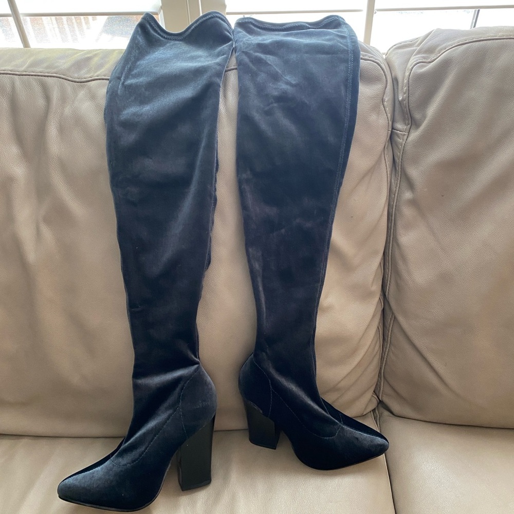 Brand New Zara Navy Blue  Over the Knee Boots with Block Heel
